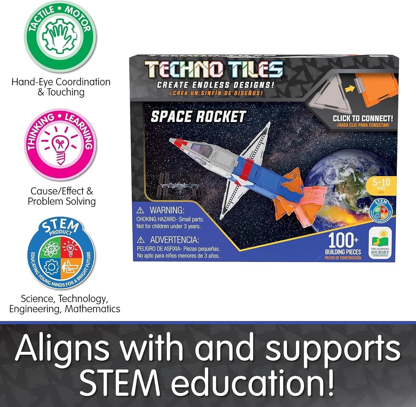 Techno Tiles Space Rocket Construction Set - 100+ Building Pieces STEM Toy
