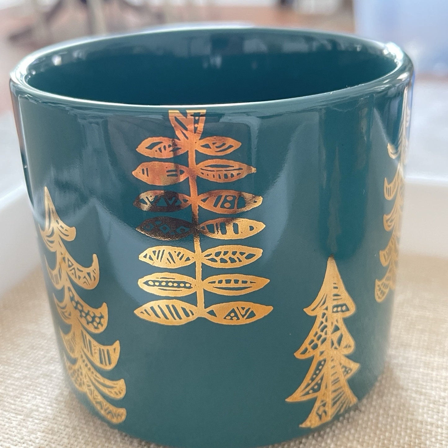 Starbucks 2015 Green & Gold Trees Christmas Holiday Mug 14oz - Limited Edition