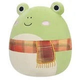 Squishmallows Official 7.5 inch Wendy the Green Frog with Plaid Scarf - Child's Ultra Soft Plush Toy
