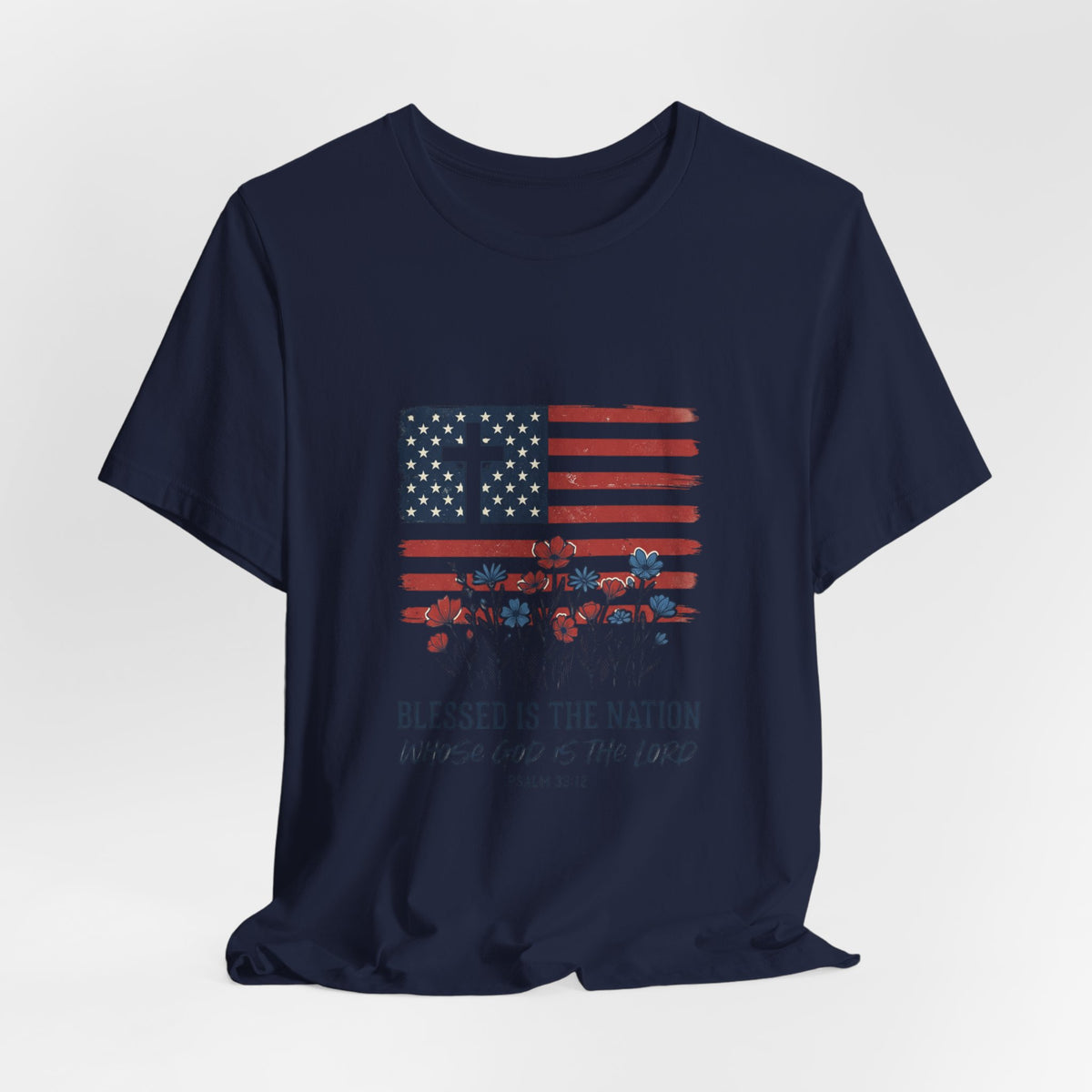 Blessed Is the Nation | Flag Cross Tee | Choose Color