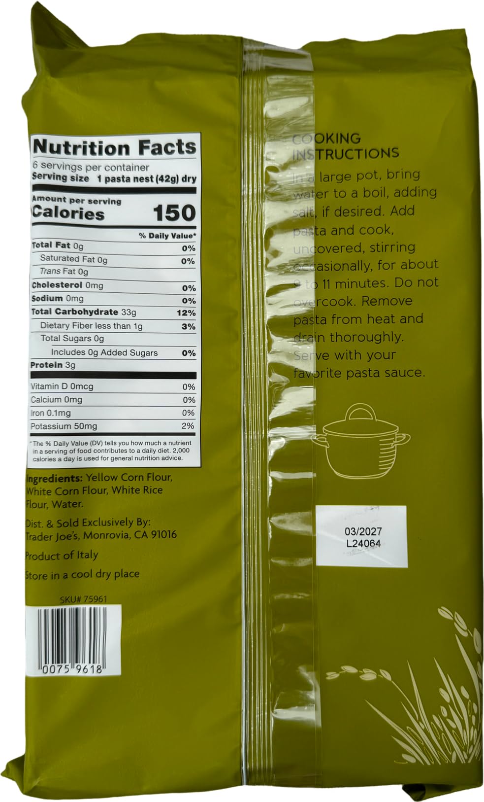 Trader Joe's Gluten Free Tagliatelle Pasta - Product of Italy (Sold as a 2 Pack)