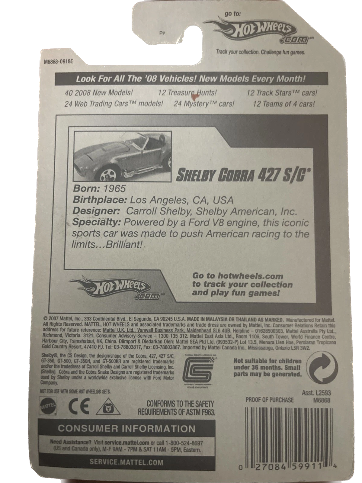 Hot Wheels - AC Shelby Cobra 427 - Military - Green In Package
