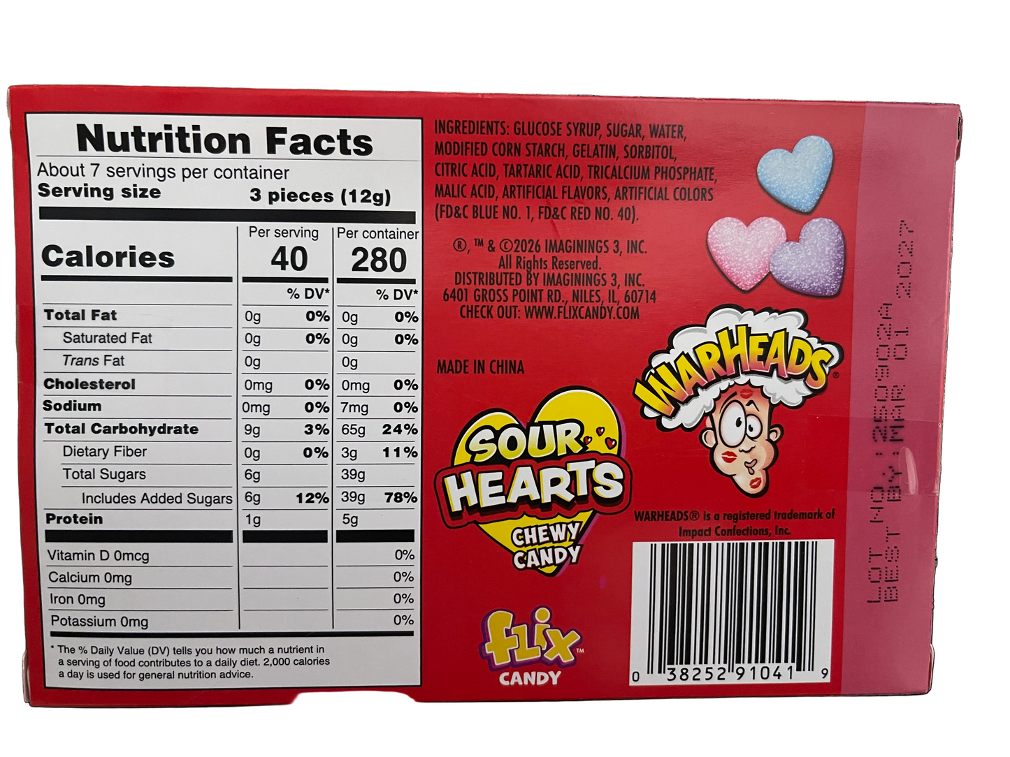 Warheads | Sour Hearts Chewy | Blue Raspberry + Watermelon Valentine's 12 Pack