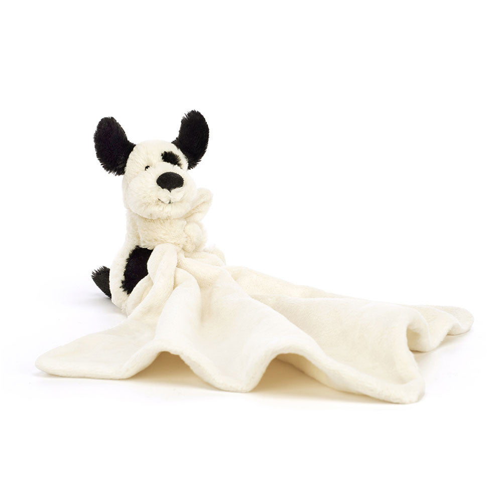 Jellycat Bashful Black & Cream Puppy Soother (Small) with Dust Cover