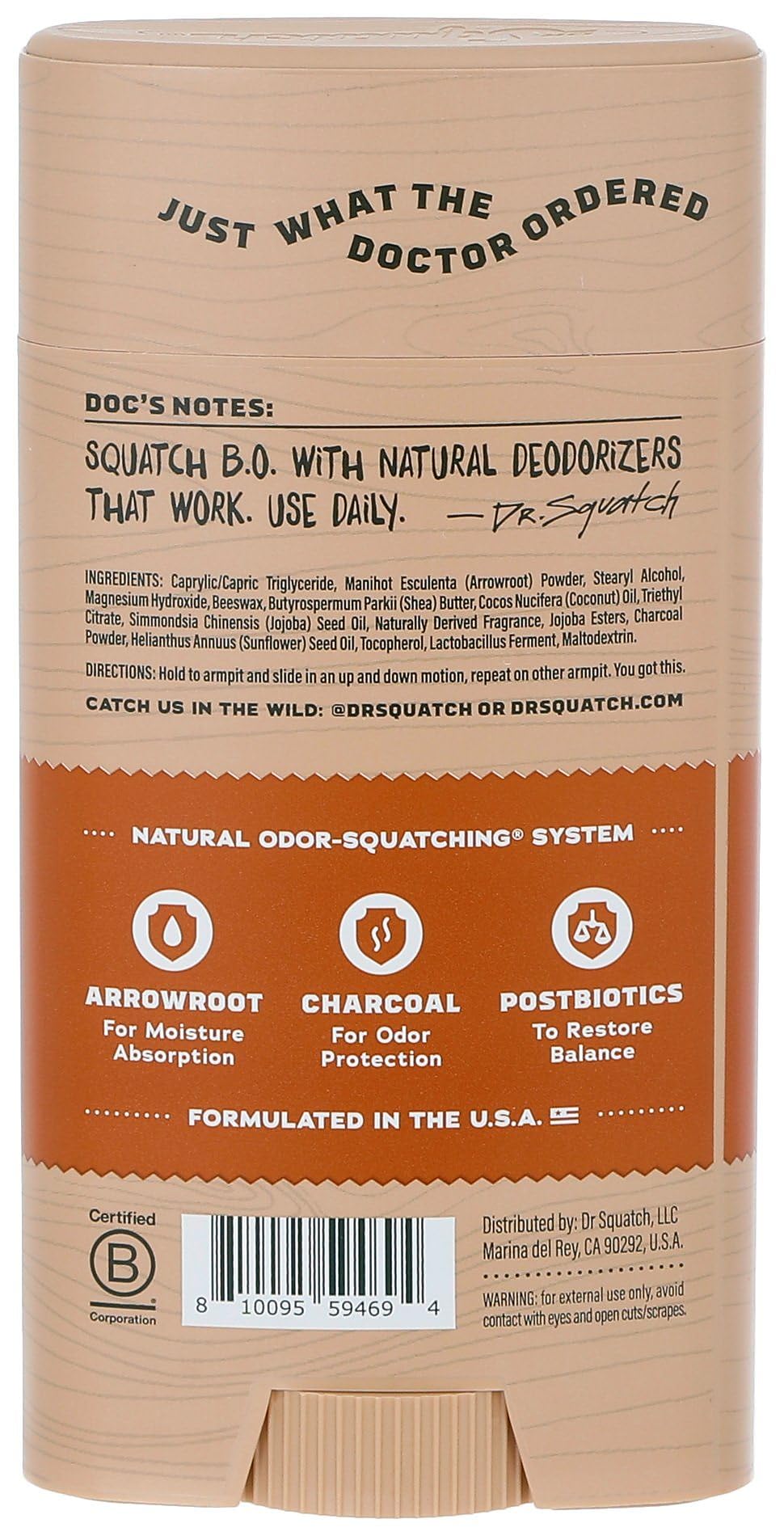 Dr. Squatch Wood Barrel Bourbon Natural Deodorant for Men - 2.65 oz | Aluminum-Free