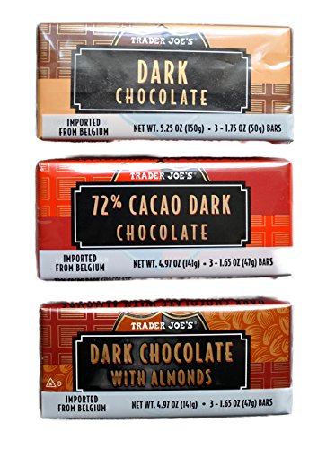 Belgian Dark Chocolate Bars 3 Variety Pack - Total 9 Bars, 1.7 ounces