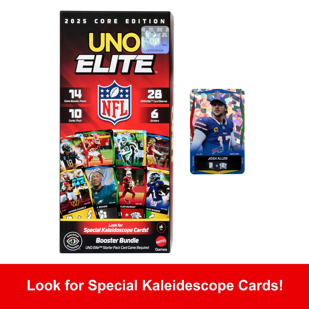 Mattel | UNO Elite NFL Booster Set | 140 Elite Action Collector Cards 2025