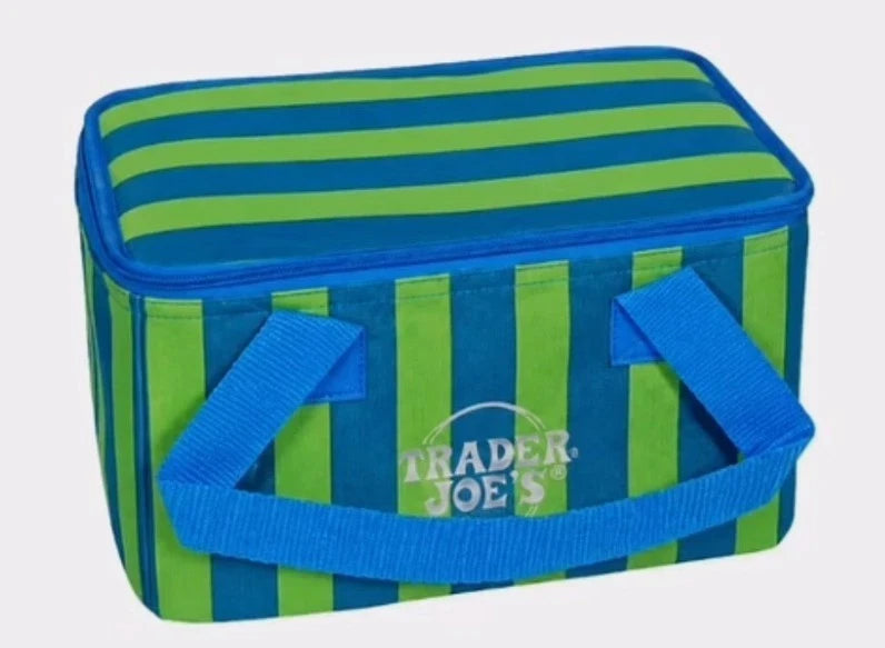 Trader Joe's Mini Insulated Tote | Green & Blue Stripes