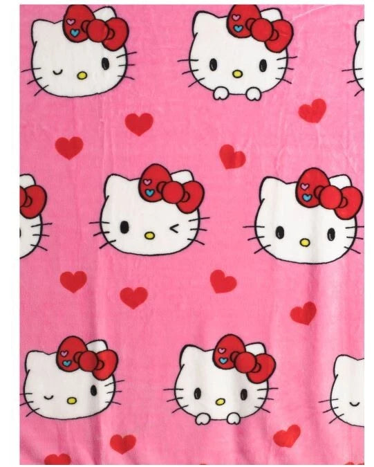 Hello Kitty Pink Blanket With Red Hearts 50" x 70”