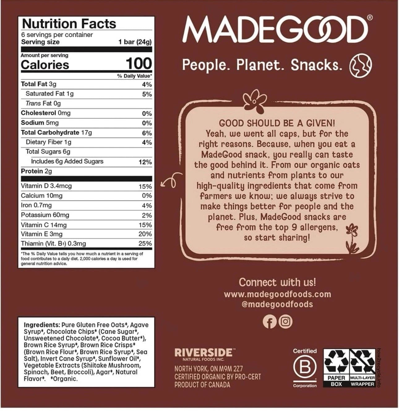 Made Good Granola Bars - Chocolate Chip - 6 Pack ( 5.1 oz )