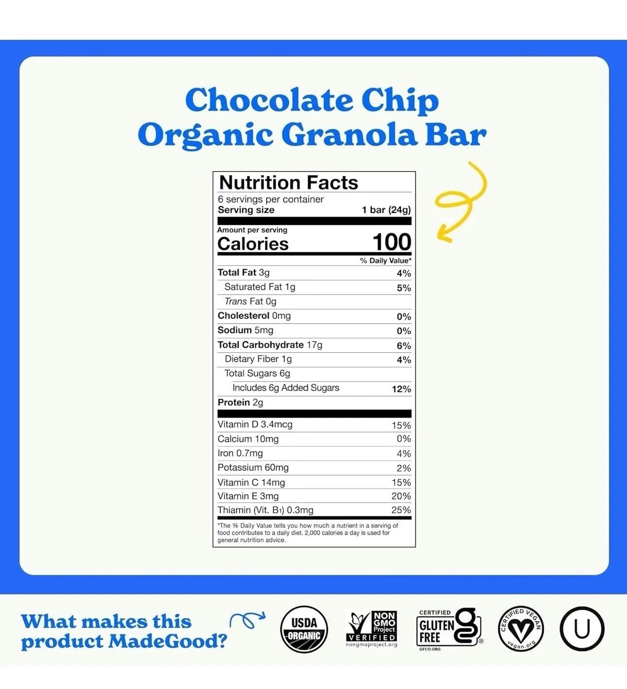 Made Good Granola Bars - Chocolate Chip - 6 Pack ( 5.1 oz )