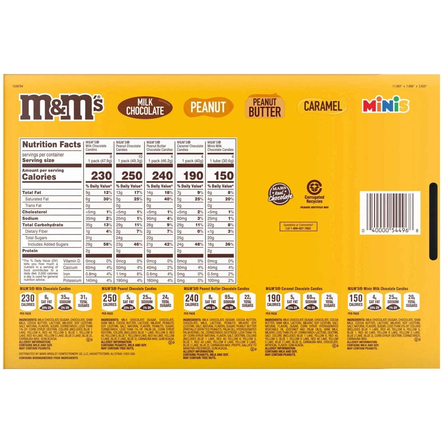 M&M's Variety 30 Pack, Full Size Packs, Peanut, Milk Chocolate, Mini's, Caramel