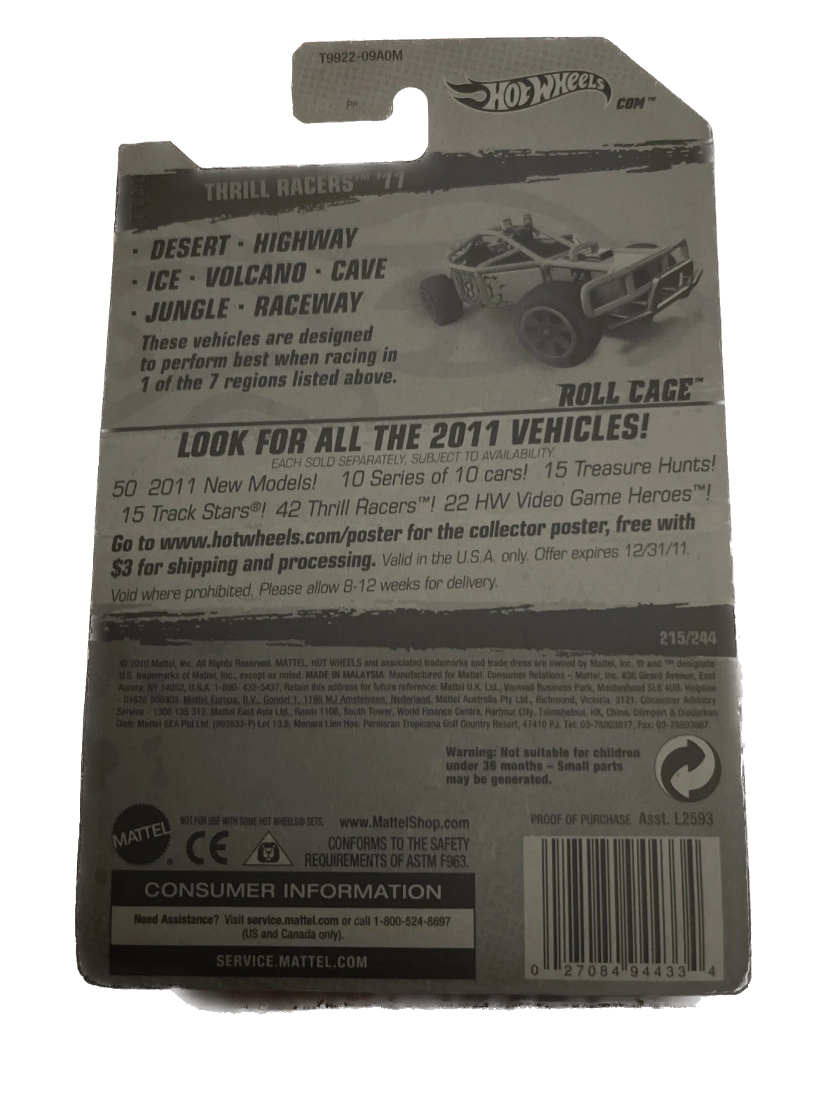 2010 Hot Wheels- Thrill Racers - Jungle '11 - Roll Cage - 1:64 Scale Diecast