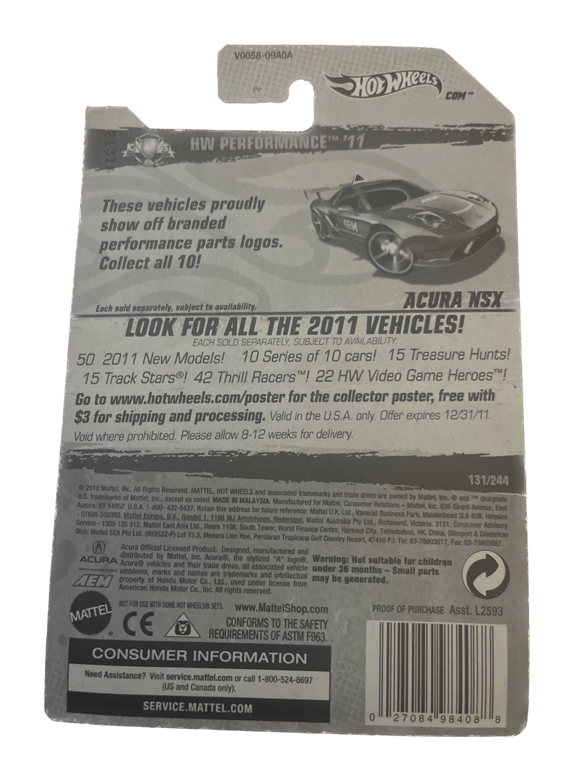 2011 Hot Wheels Blue/Red Acura NSX 1/10 HW Performance ‘11 131/244