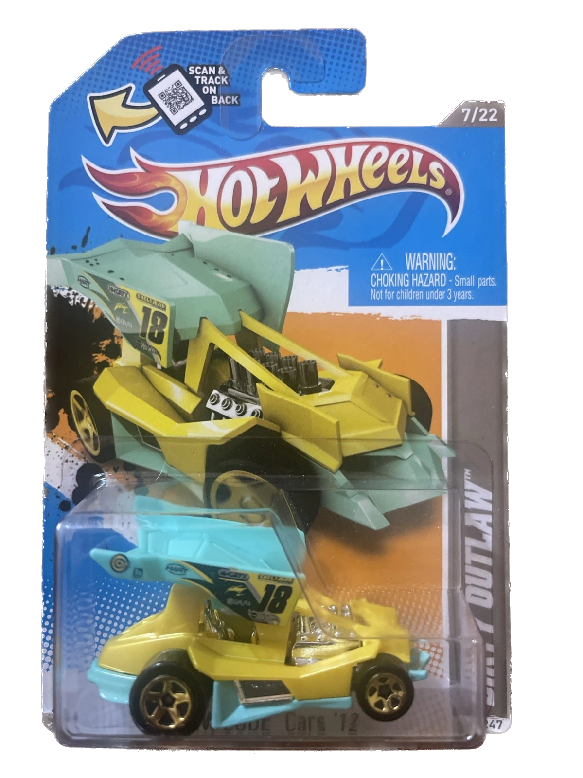 2012 Hot Wheels DIRTY OUTLAW Yellow Green 232/247 GREAT CARD Code Cars
