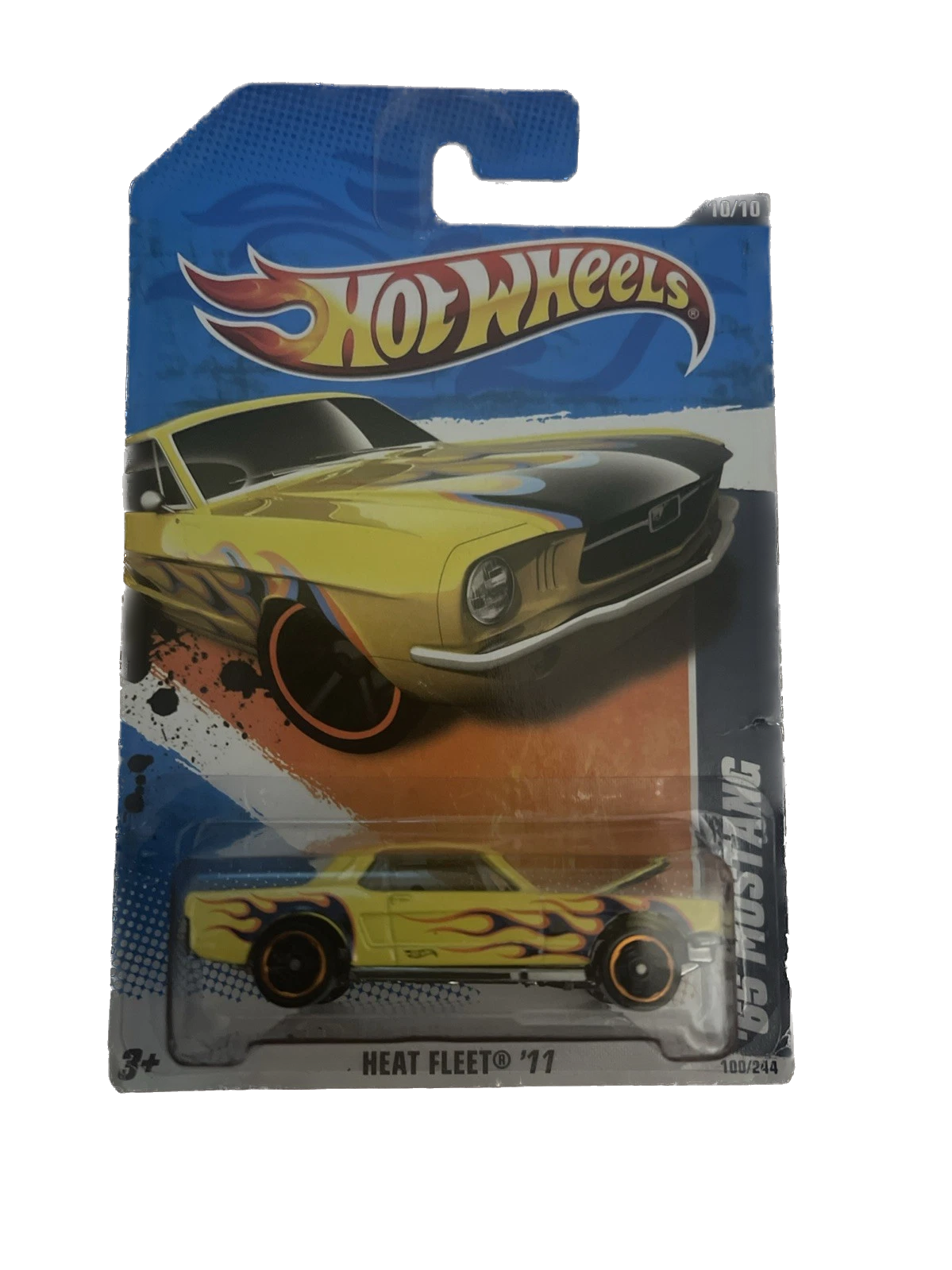 2011 Hot Wheels Heat Fleet #100 '65 Mustang Yellow w/ flames Opening Hood NIP