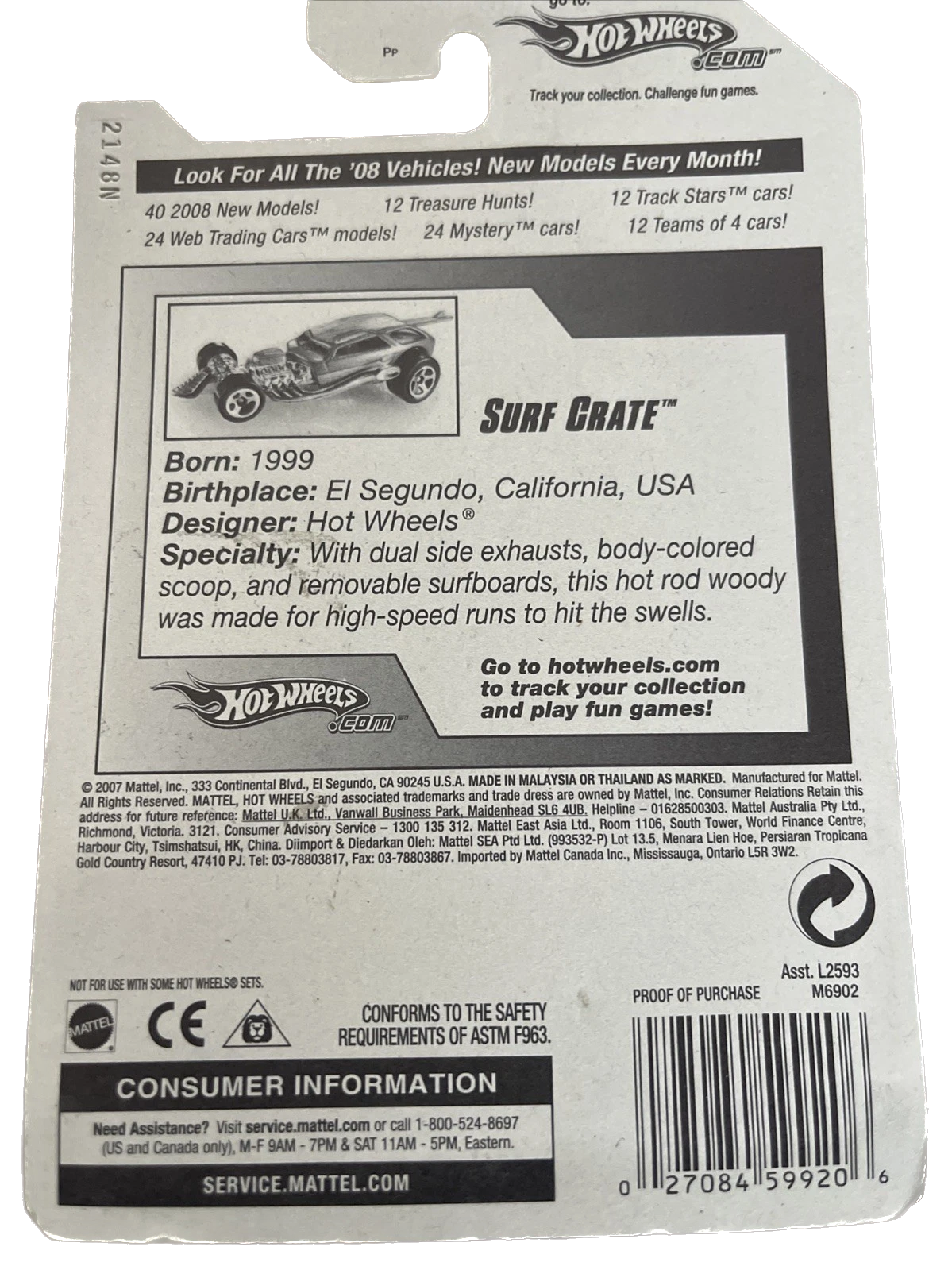 2008 Hot Wheels Team: Surf's Up #4/4, Surf Crate, Lt Blue, Collector #120/196