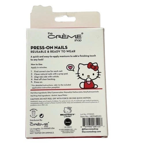 Creme Shop HELLO KITTY Red White Bow Face Set Of 28 Gel Press On Nails NEW