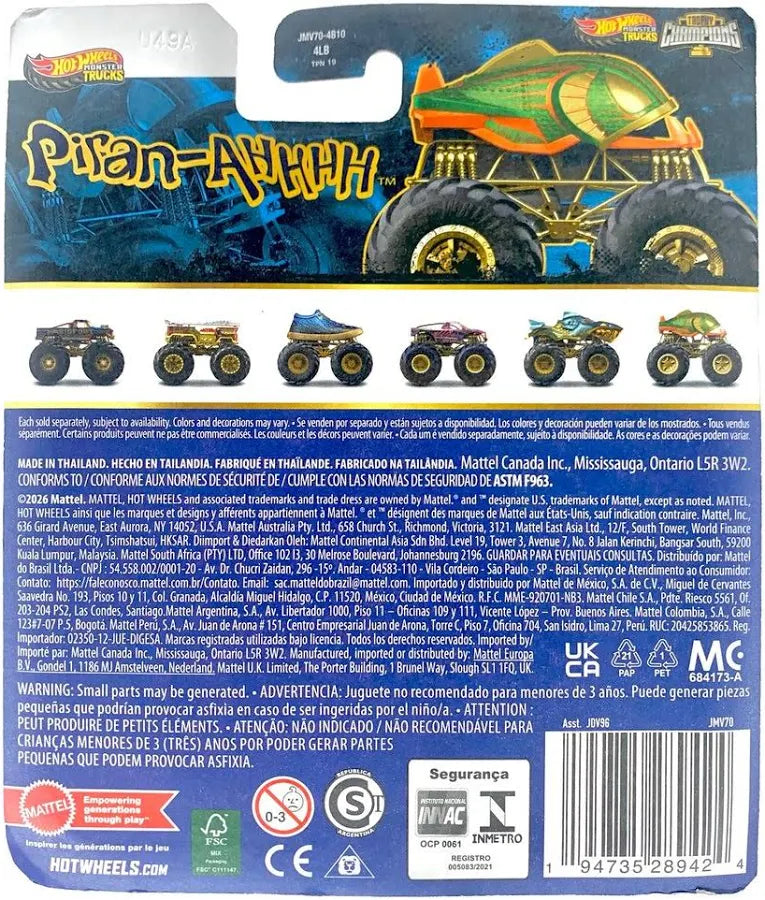 Mattel | Hot Wheels Monster Trucks Trophy Champions Piran-Ahhhh | 1:64 Scale Die-Cast