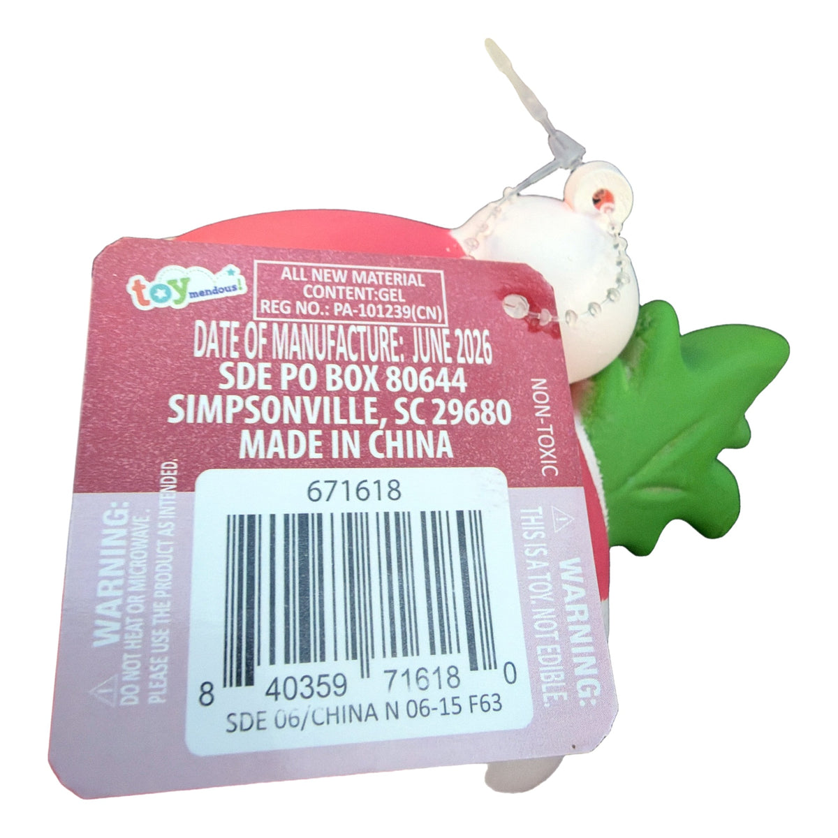 ToyMendous hang tag for Santa hat carrot squishy, item 671618