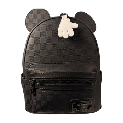 Loungefly | Disney Mickey Mouse Checkered Texture Mini Backpack | Black Debossed with Ears