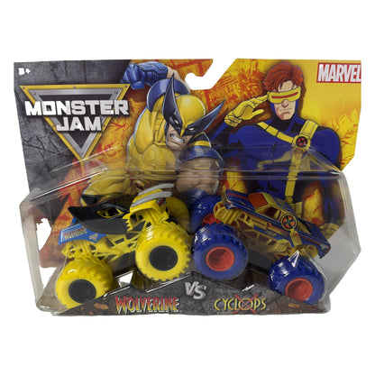 Monster Jam Marvel 1:64 Wolverine vs Cyclops 2-pack front