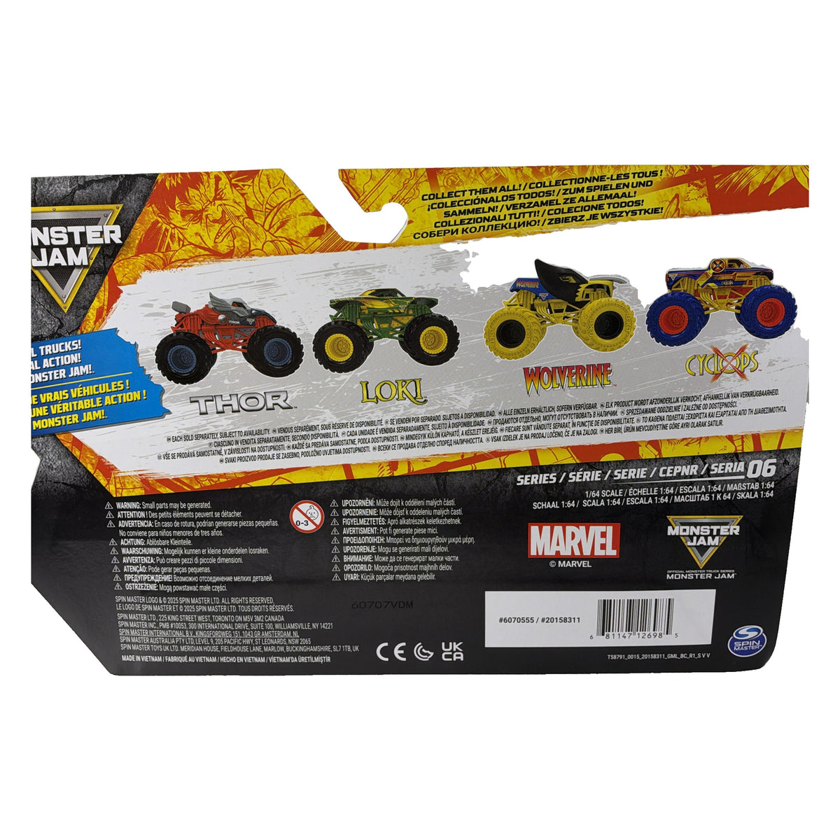 Monster Jam Marvel 1:64 Wolverine vs Cyclops 2-pack back