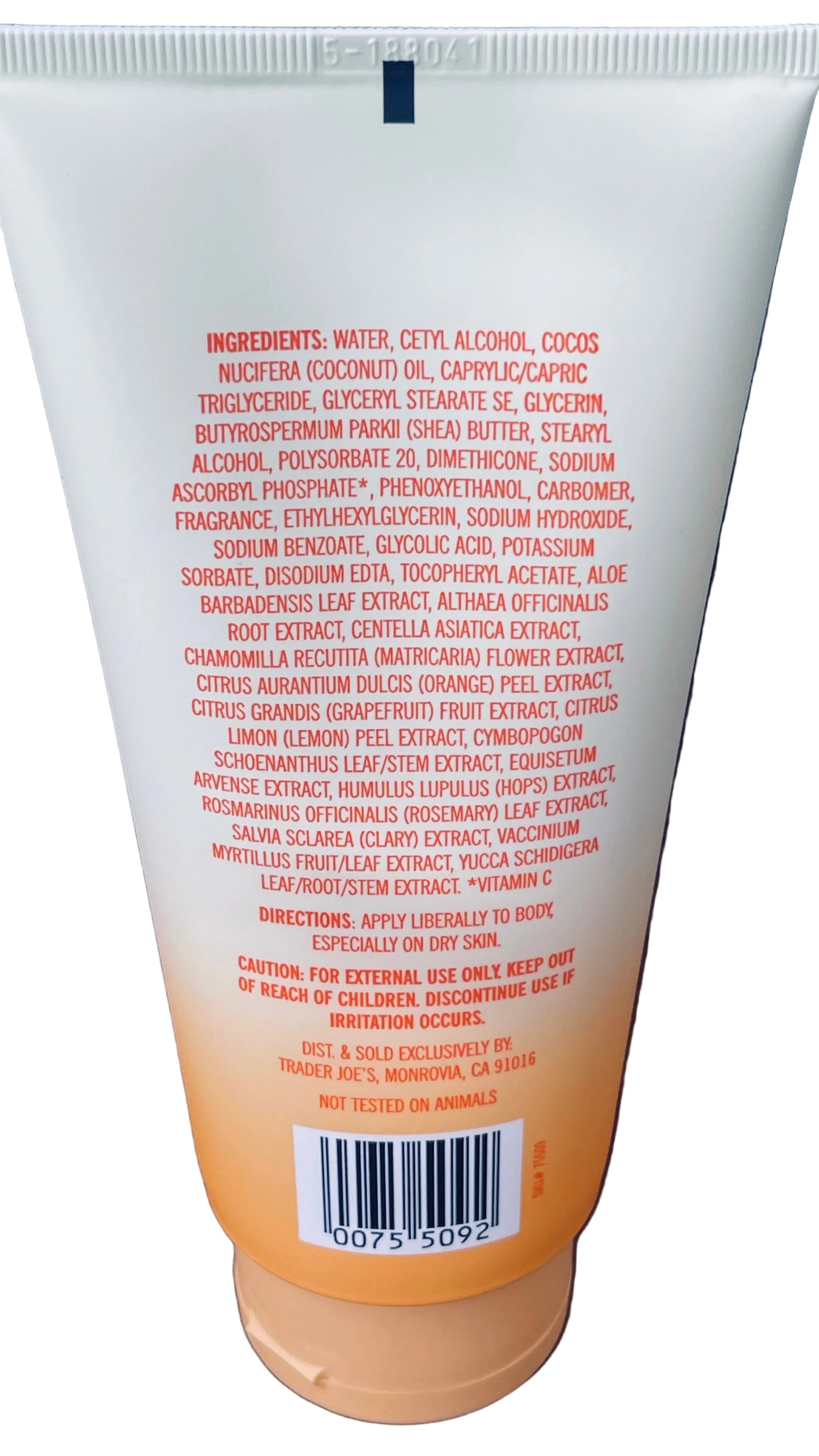 Back label of a skincare product with text and ingredients on a dark background