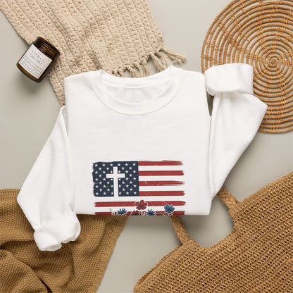 Blessed Is the Nation | Flag Cross Crewneck Sweatshirt | Faith & Freedom