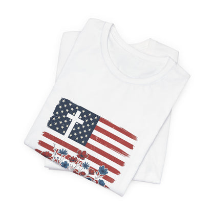 Blessed Is the Nation | Flag Cross Tee | Choose Color