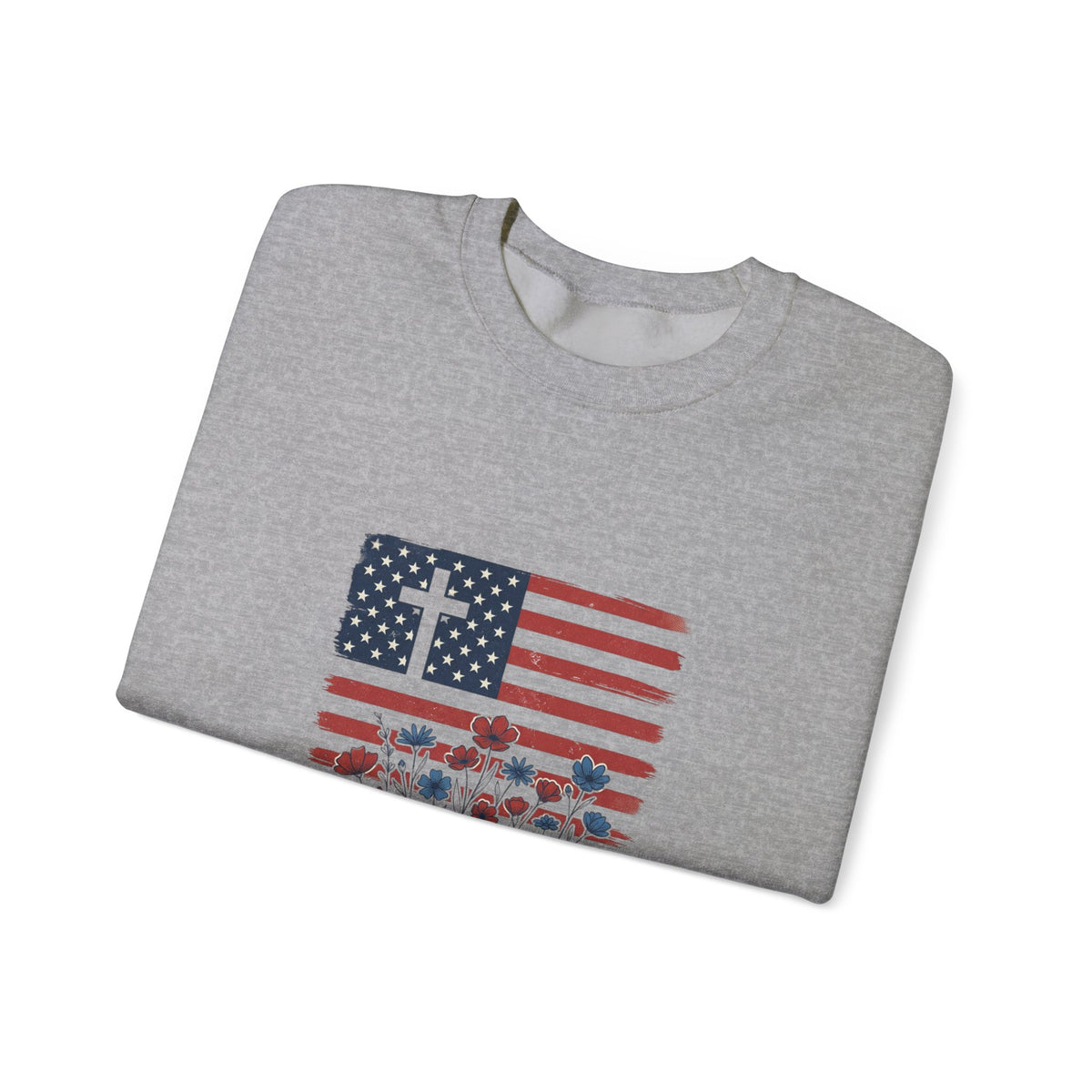 Blessed Is the Nation | Flag Cross Crewneck Sweatshirt | Faith & Freedom