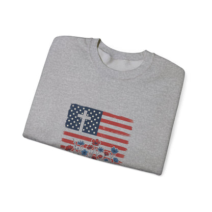 Blessed Is the Nation | Flag Cross Crewneck Sweatshirt | Faith & Freedom