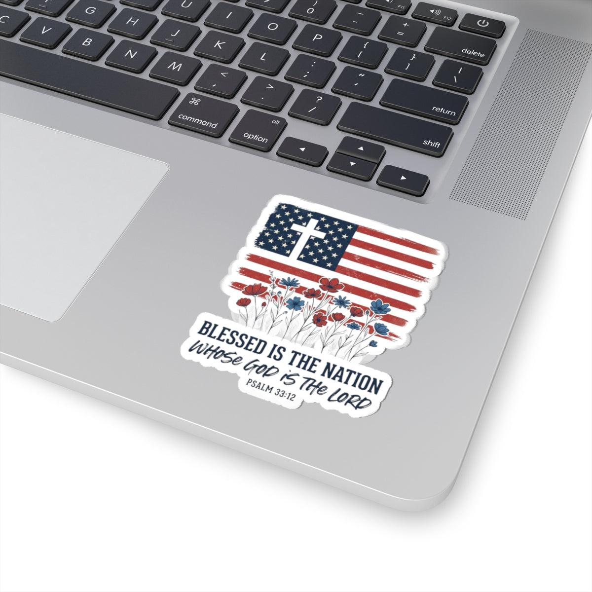 Blessed Is the Nation | Cross Flag Kiss-Cut Sticker | Faith & Freedom