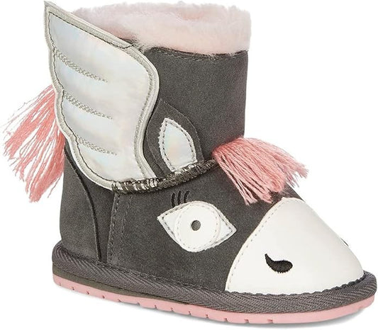 Emu Australia | Pegasus Walker Boots | Size 6-12 Months Charcoal & Pink K12757