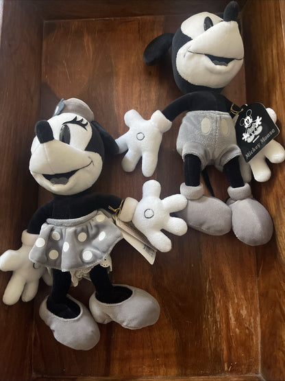 Tokyo Disneyland Walt Disney Monochrome Mickey And Minnie Mouse - Beanie Plush