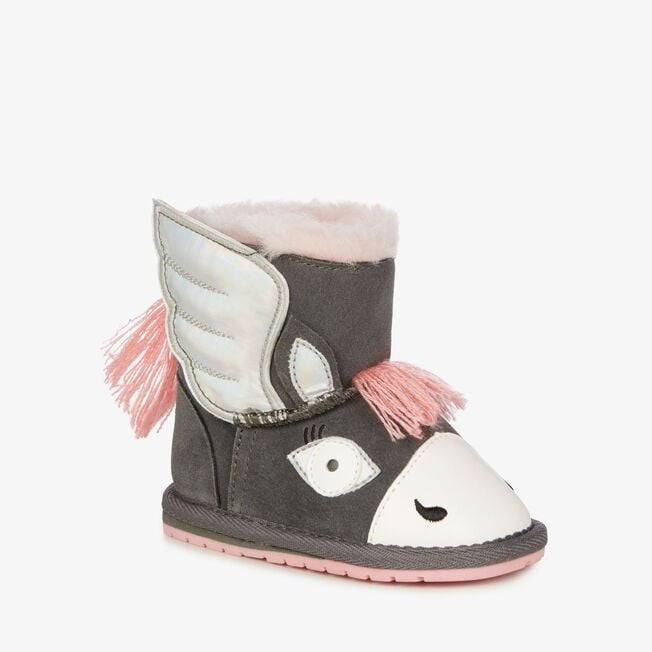 Emu Australia Pegasus Walker Size 10 Kids - Charcoal & Pink K12757