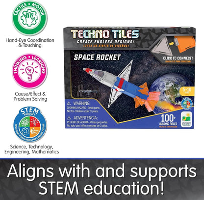 Techno Tiles Space Rocket Construction Set - 100+ Building Pieces STEM Toy