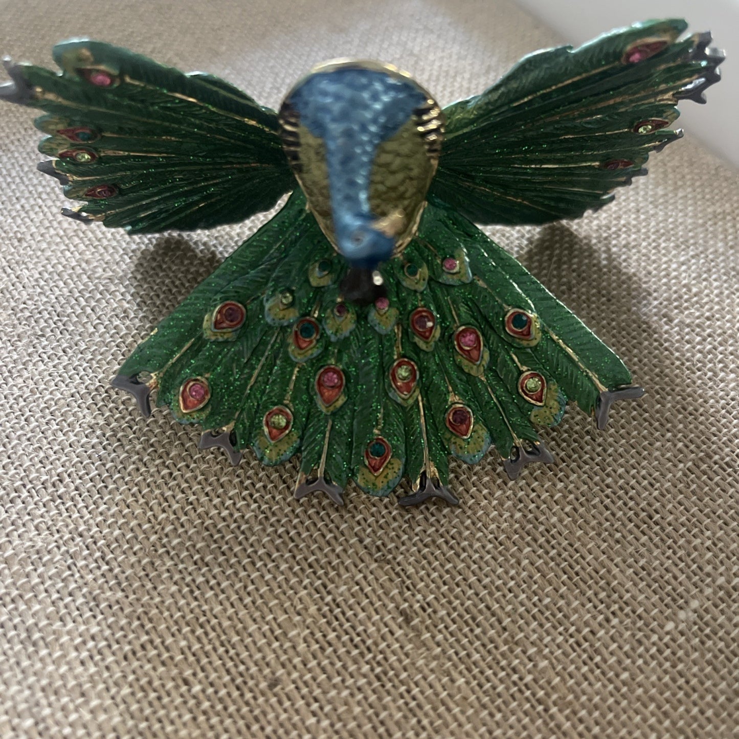 Rucinni Pewter Bejeweled & Enameled Peacock Trinket Box 3” X 4” Magnetic Closure