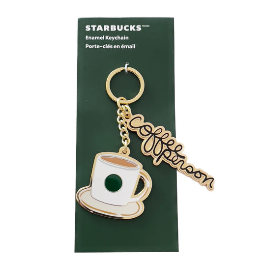 Starbucks 2025 Christmas Enamel Coffee Person Keychain - White & Gold Limited Edition
