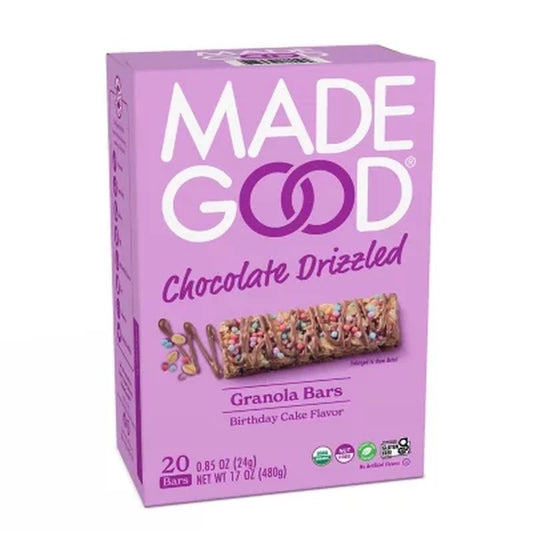 MadeGood Granola Bars - Chocolate Drizzled Birthday Cake Flavor, 20 Pack (0.85 oz Each)
