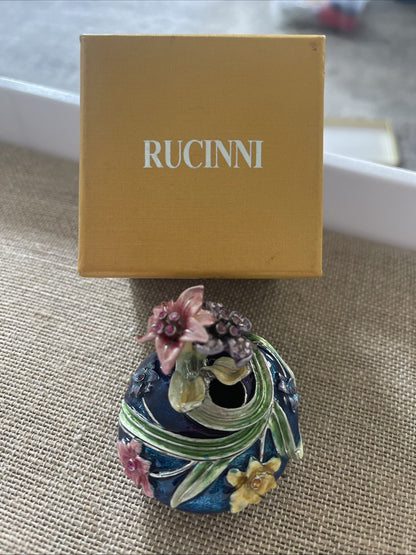 Ruccini Trinket Box Swarovski Crystals Jeweled Rhinestones 24K Gold Bird