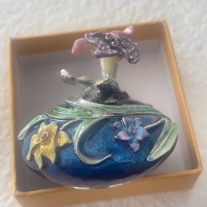 Ruccini Trinket Box Swarovski Crystals Jeweled Rhinestones 24K Gold Bird
