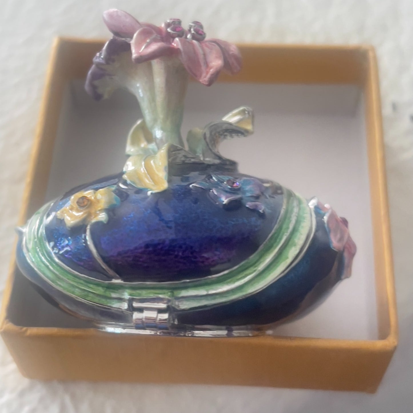Ruccini Trinket Box Swarovski Crystals Jeweled Rhinestones 24K Gold Bird