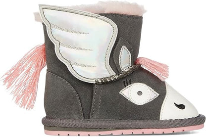 Emu Australia | Pegasus Walker Boots | Size 6-12 Months Charcoal & Pink K12757