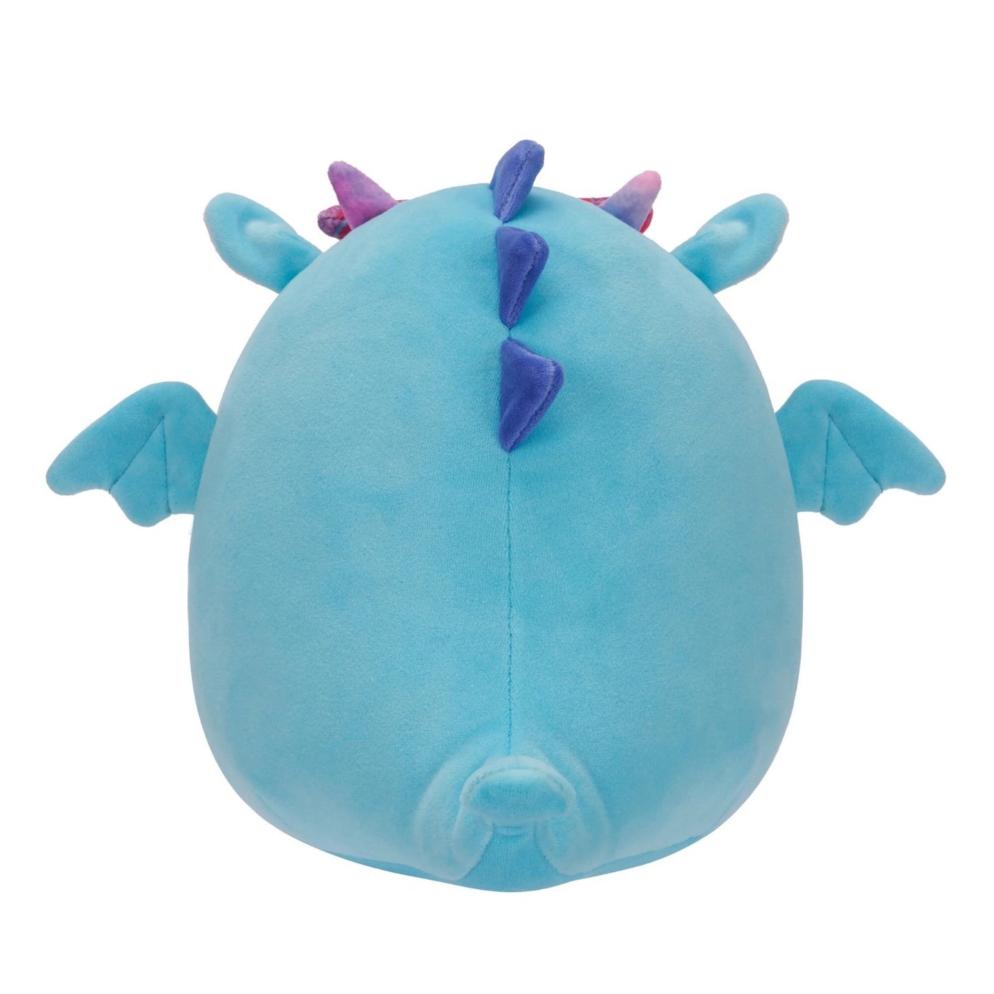 Blue plush toy with purple accents on a white background