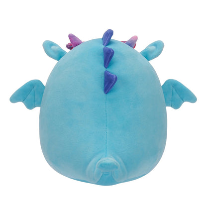 Blue plush toy with purple accents on a white background