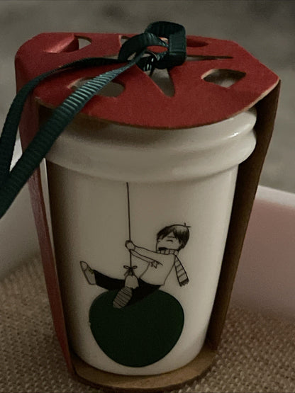 2015 Starbucks Ceramic Christmas Ornament - Green & White Boy On Balloon
