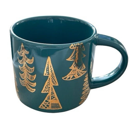 Starbucks 2015 Green & Gold Trees Christmas Holiday Mug 14oz - Limited Edition