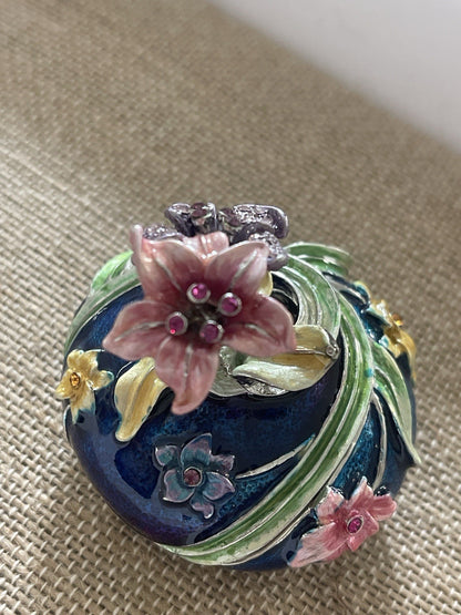 Ruccini Trinket Box Swarovski Crystals Jeweled Rhinestones 24K Gold Bird
