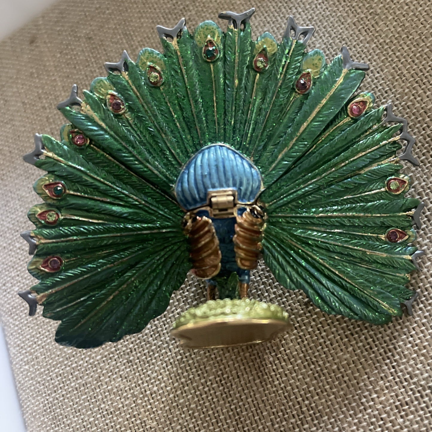 Rucinni Pewter Bejeweled & Enameled Peacock Trinket Box 3” X 4” Magnetic Closure